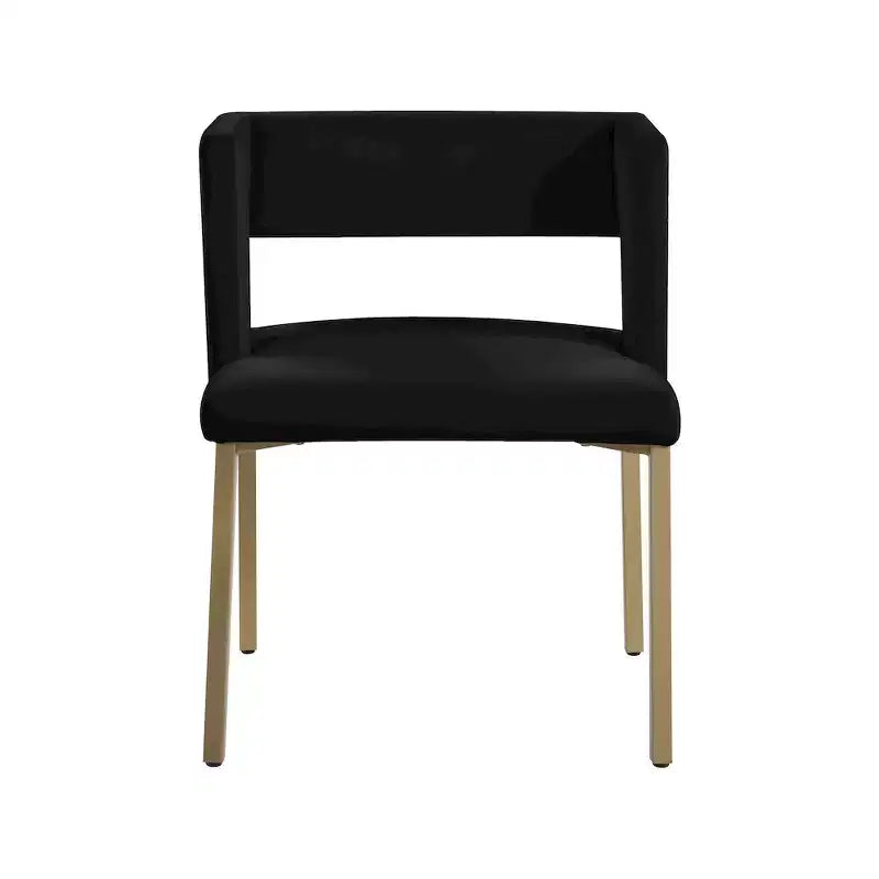 Chaise de salle à manger en velours noir avec pieds en laiton brossé, lot de 2