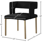 Chaise de salle à manger en velours noir avec pieds en laiton brossé, lot de 2