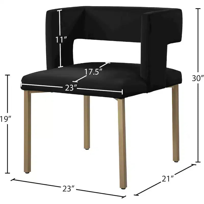 Chaise de salle à manger en velours noir avec pieds en laiton brossé, lot de 2