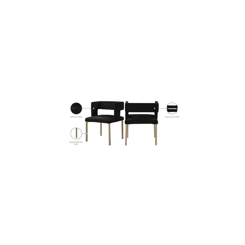 Chaise de salle à manger en velours noir avec pieds en laiton brossé, lot de 2