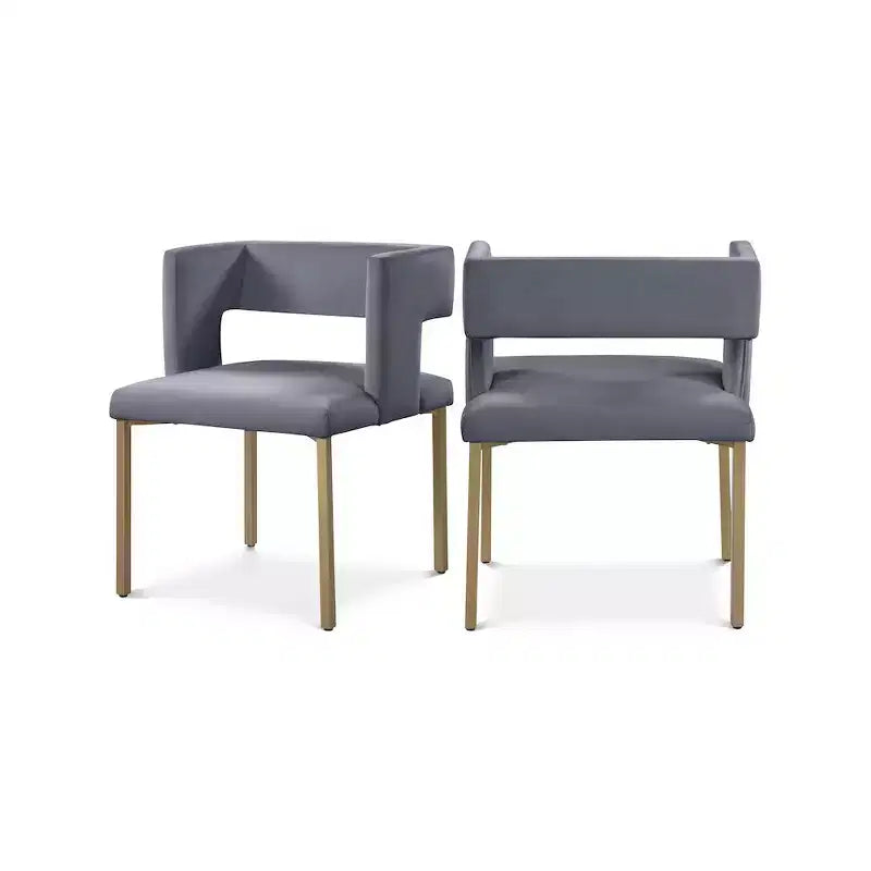 Chaise de salle à manger en velours noir avec pieds en laiton brossé, lot de 2