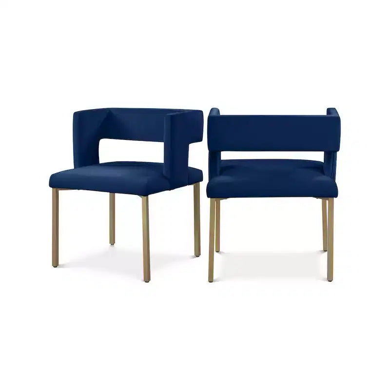 Chaise de salle à manger en velours noir avec pieds en laiton brossé, lot de 2