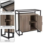Bahut 2 portes avec cadre en acier, marron
