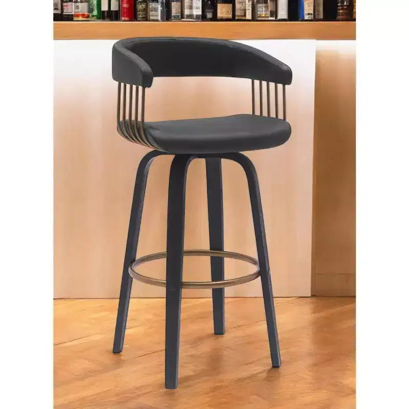 Chaise de bar pivotante de 31 pouces en similicuir noir avec accoudoirs et repose-pieds