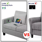 Canapé 3 places gris lin style Mid-Century 183 cm avec ports de charge USB