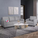 Canapé 3 places gris lin style Mid-Century 183 cm avec ports de charge USB