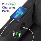 Canapé 3 places gris lin style Mid-Century 183 cm avec ports de charge USB