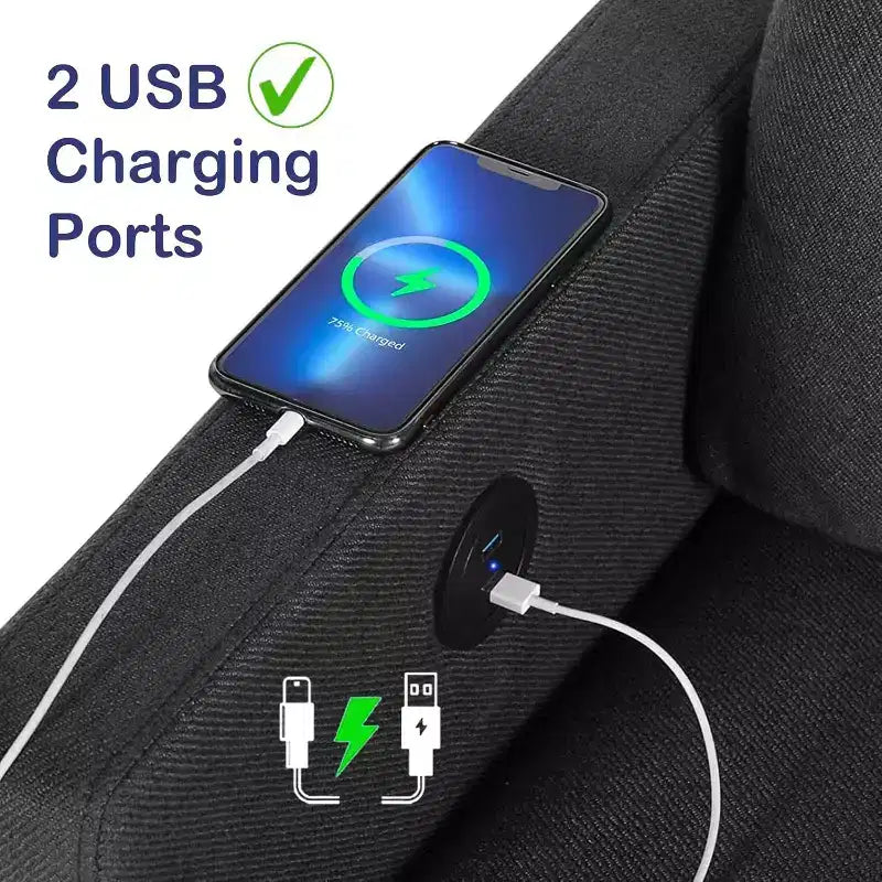 Canapé 3 places gris lin style Mid-Century 183 cm avec ports de charge USB