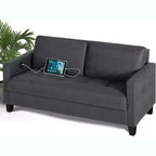 Canapé 3 places gris lin style Mid-Century 183 cm avec ports de charge USB
