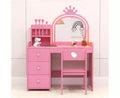 Coiffeuse Princesse pour enfants avec miroir couronne LED, chaise et tiroirs, rose