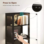Vitrine d'exposition en verre à 5 niveaux avec éclairage LED, étagères réglables et tiroir