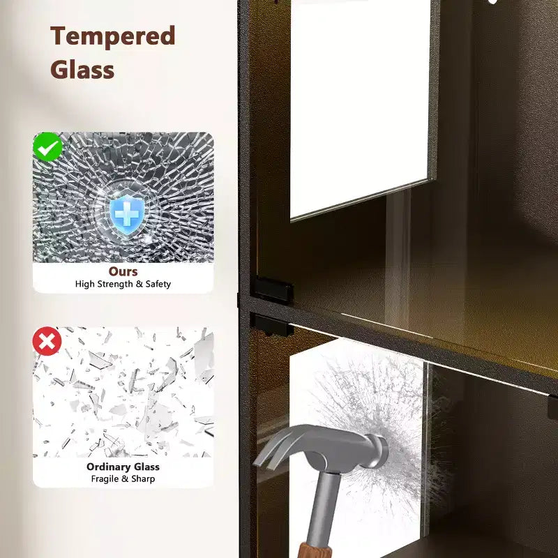 Vitrine d'exposition en verre à 5 niveaux avec éclairage LED, étagères réglables et tiroir