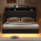 Lit plateforme flottant Queen/Full avec lumières LED RVB et station de recharge
