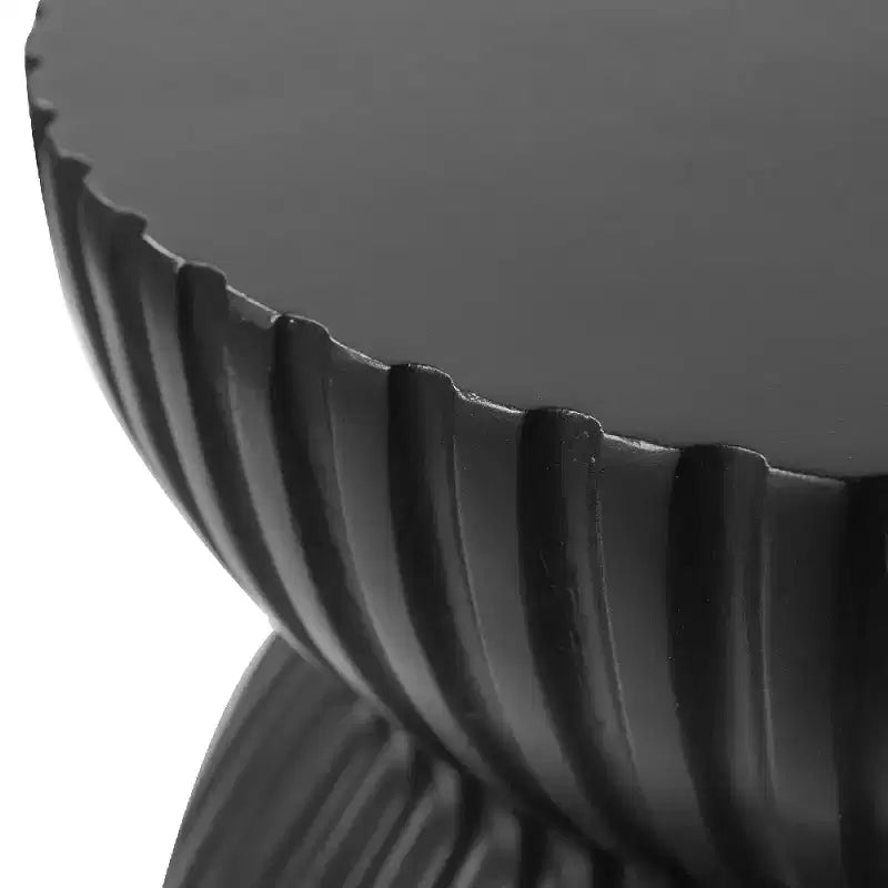 Table d'appoint sablier moderne cannelée en fibrestone, noire