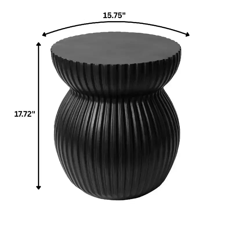 Table d'appoint sablier moderne cannelée en fibrestone, noire