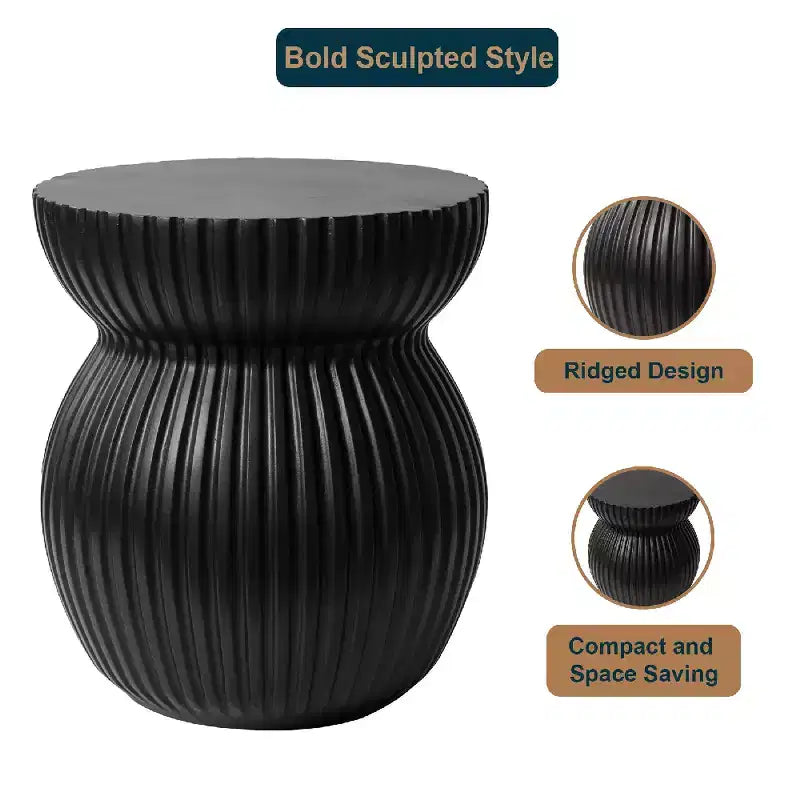 Table d'appoint sablier moderne cannelée en fibrestone, noire