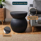 Table d'appoint sablier moderne cannelée en fibrestone, noire