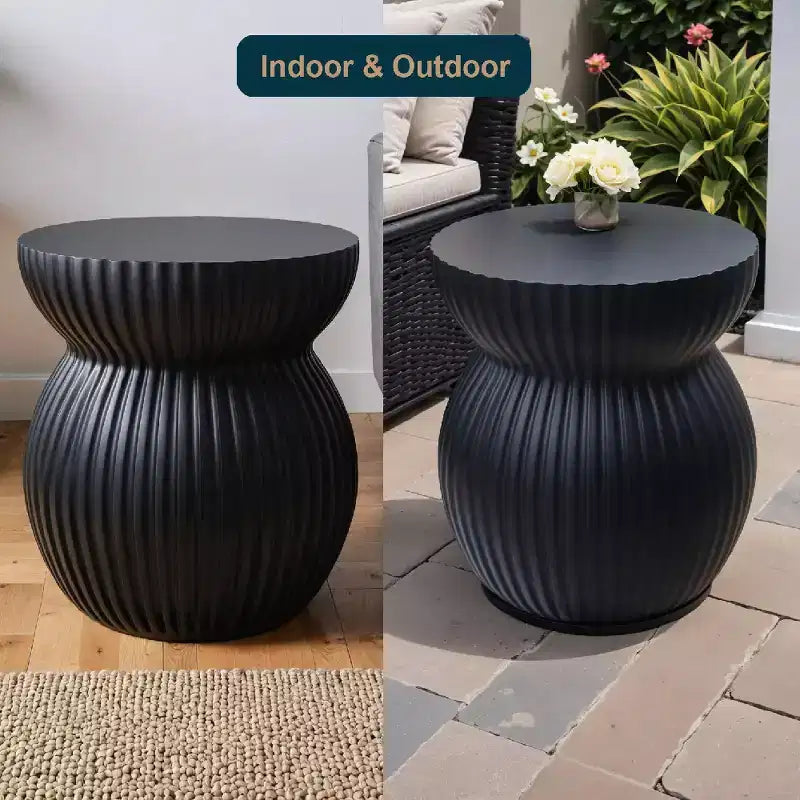 Table d'appoint sablier moderne cannelée en fibrestone, noire