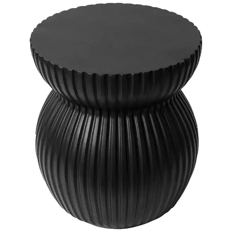 Table d'appoint sablier moderne cannelée en fibrestone, noire