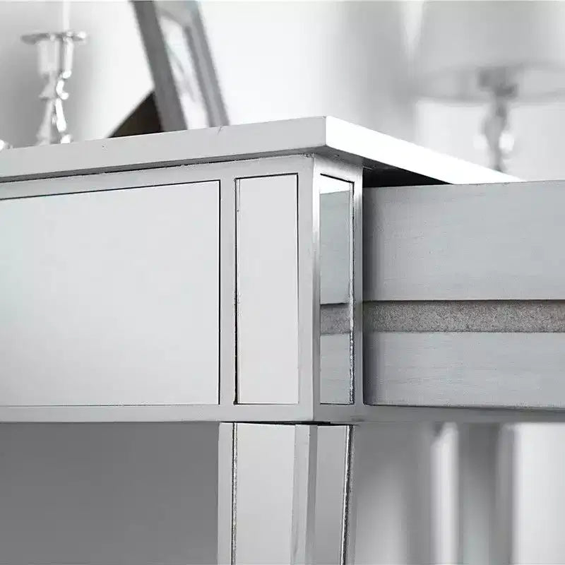 Silver Mirror Finish Two-Drawer Modern Style Computer Desk