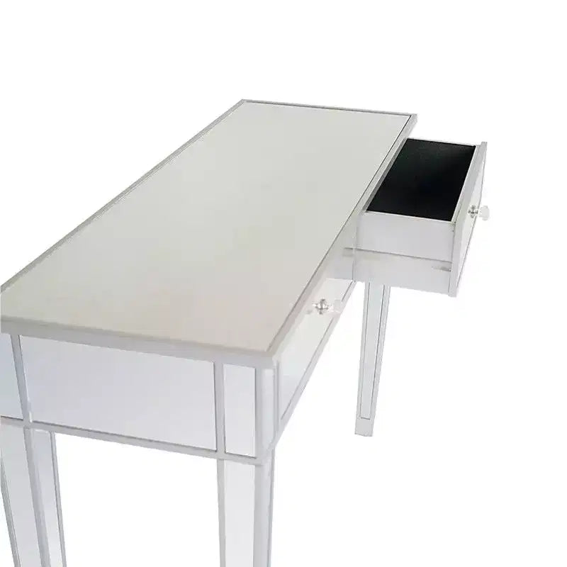 Bureau d'ordinateur et coiffeuse modernes à 2 tiroirs, finition miroir argentée