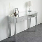 Bureau d'ordinateur et coiffeuse modernes à 2 tiroirs, finition miroir argentée