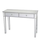 Bureau d'ordinateur et coiffeuse modernes à 2 tiroirs, finition miroir argentée