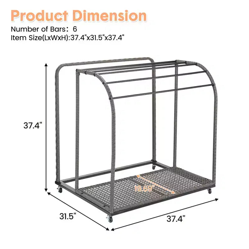 Porte-serviettes de piscine autoportant d'extérieur 5 barres avec base en rotin, gris