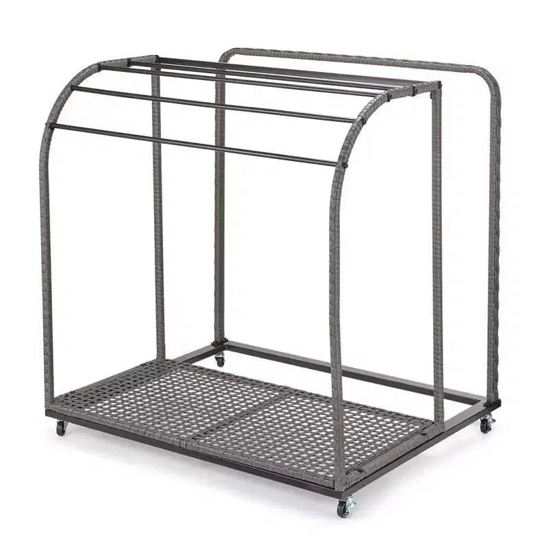Porte-serviettes de piscine autoportant d'extérieur 5 barres avec base en rotin, gris