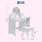Coiffeuse pour enfants avec miroir lumineux, tabouret et rangement pour filles