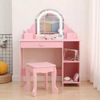 Coiffeuse pour enfants avec miroir lumineux, tabouret et rangement pour filles