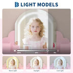 Coiffeuse pour enfants avec miroir lumineux, tabouret et rangement pour filles