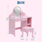 Coiffeuse pour enfants avec miroir lumineux, tabouret et rangement pour filles