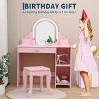 Coiffeuse pour enfants avec miroir lumineux, tabouret et rangement pour filles