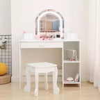 Coiffeuse pour enfants avec miroir lumineux, tabouret et rangement pour filles