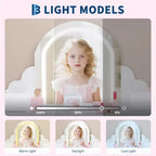 Coiffeuse pour enfants avec miroir lumineux, tabouret et rangement pour filles