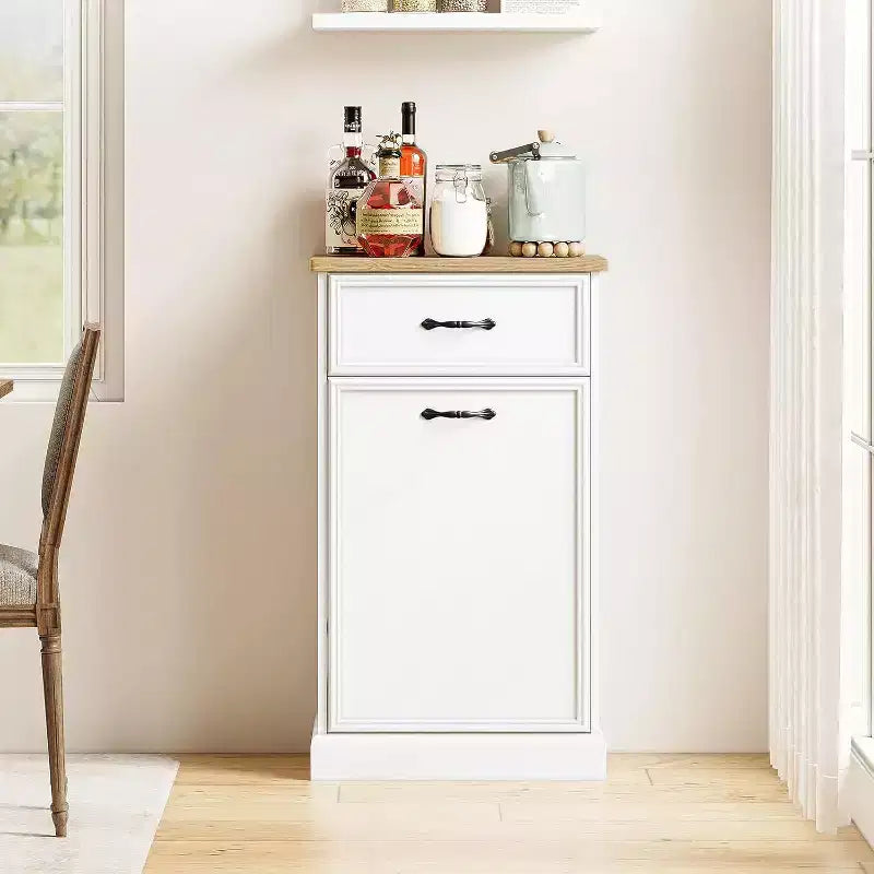 Meuble poubelle simple basculant de 38 litres – Poubelle autonome blanche pour cuisine, salle à manger, salon