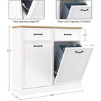 Meuble poubelle simple basculant de 38 litres – Poubelle autonome blanche pour cuisine, salle à manger, salon