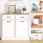Meuble poubelle simple basculant de 38 litres – Poubelle autonome blanche pour cuisine, salle à manger, salon