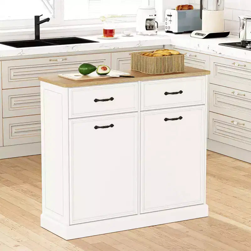 Meuble poubelle simple basculant de 38 litres – Poubelle autonome blanche pour cuisine, salle à manger, salon