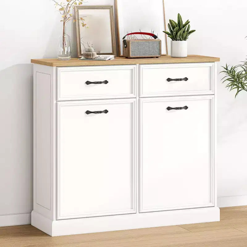 Meuble poubelle simple basculant de 38 litres – Poubelle autonome blanche pour cuisine, salle à manger, salon