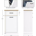 Meuble poubelle simple basculant de 38 litres – Poubelle autonome blanche pour cuisine, salle à manger, salon