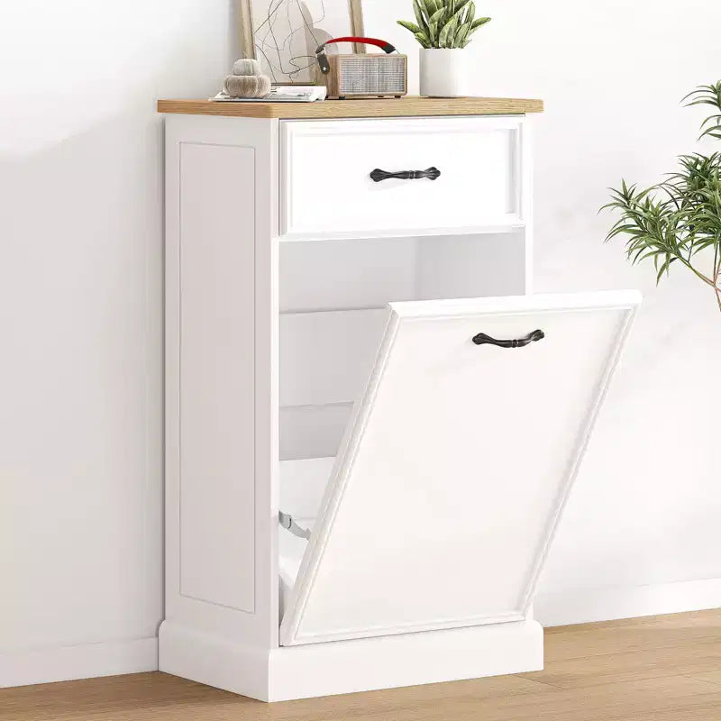 Meuble poubelle simple basculant de 38 litres – Poubelle autonome blanche pour cuisine, salle à manger, salon