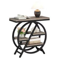 Zeus & Ruta 25.59 Modern Gray End Table with Geometric Metal Frame and 3-Tier Storage Shelves