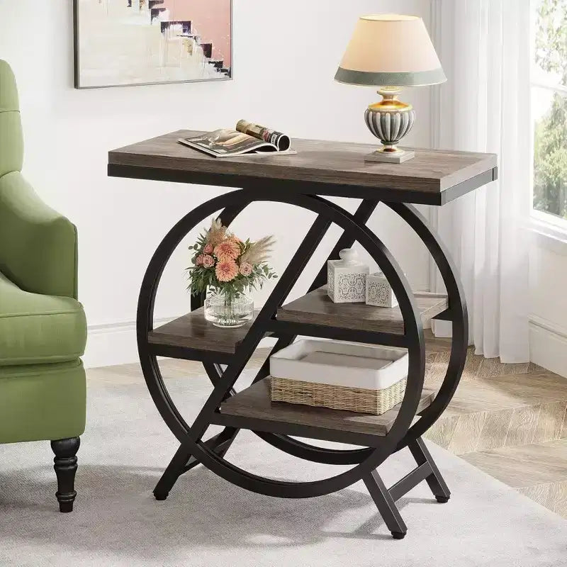 Table d'appoint à 3 niveaux moderne grise de 65 cm avec cadre métallique géométrique