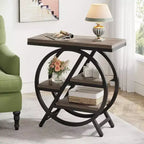 Table d'appoint à 3 niveaux moderne grise de 65 cm avec cadre métallique géométrique