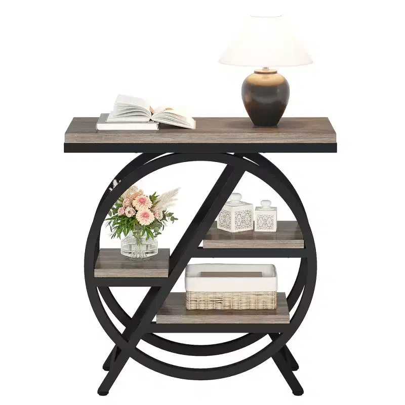 Table d'appoint à 3 niveaux moderne grise de 65 cm avec cadre métallique géométrique