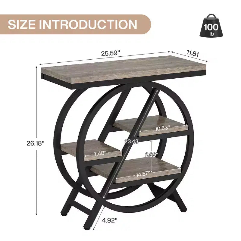 Table d'appoint à 3 niveaux moderne grise de 65 cm avec cadre métallique géométrique