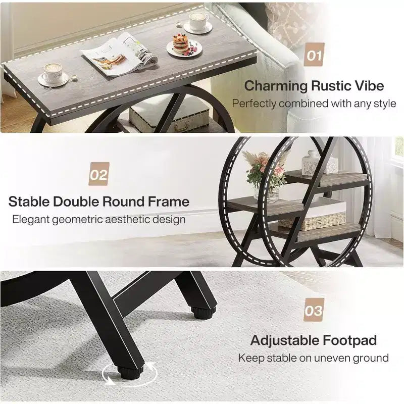 Table d'appoint à 3 niveaux moderne grise de 65 cm avec cadre métallique géométrique