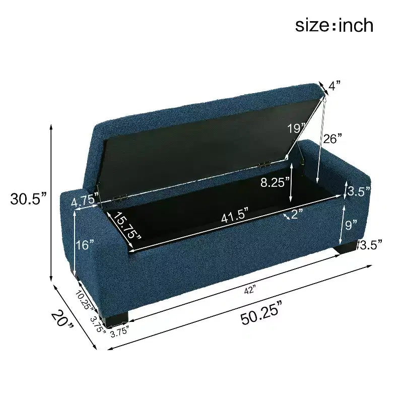 Banc Ottoman 50" en Boucle Texturé avec Couvercle Charnière et Rangement Dissimulé